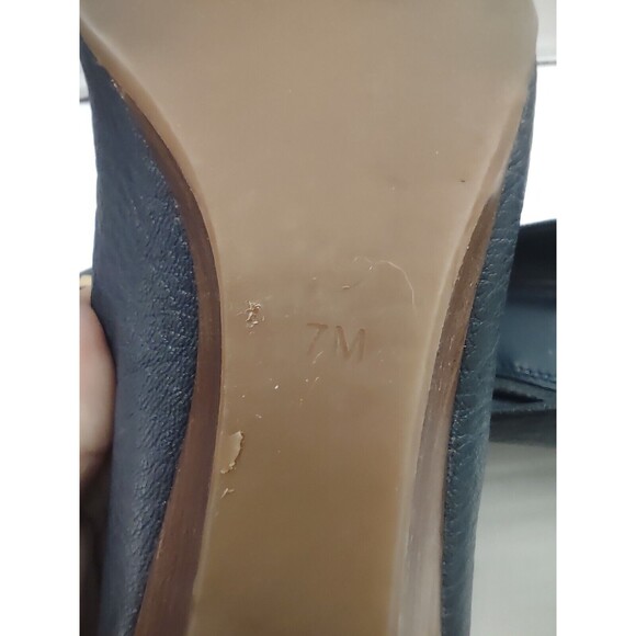 Tory Burch Size 7M Trudy Closed Toe Wedge Leather Crossgrain Navy - Picture 9 of 9